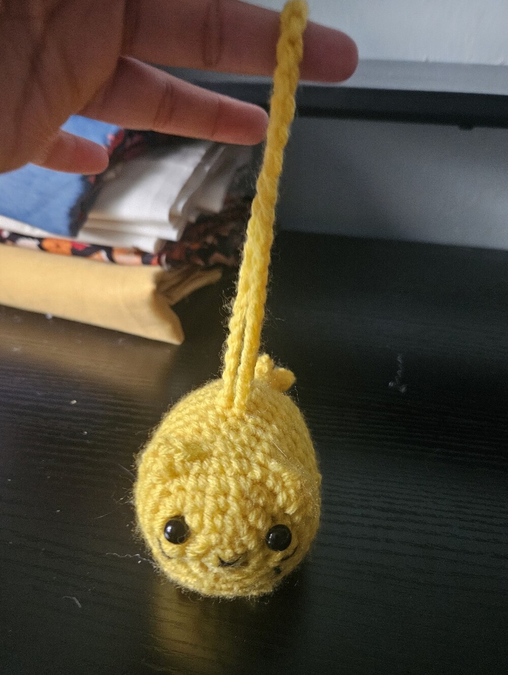 Handmade Yellow Crochet Cat Amigurumi Keychain - Picture 2 of 6